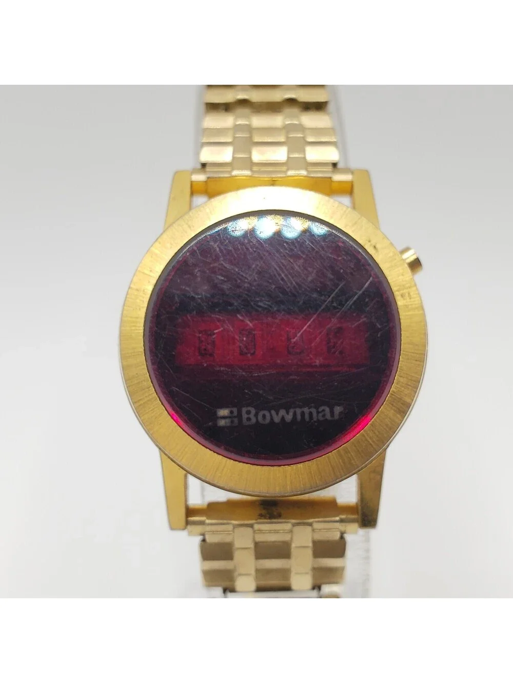 Vintage Bowmar Red Led Womens Watch 25mm Gold Tone For Parts Or Repair